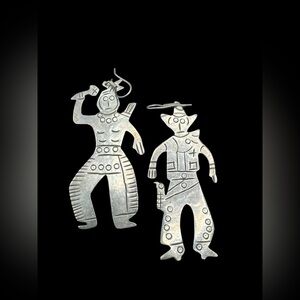 Vintage Taxco Sterling Silver Cowboy And Native Dangle Earrings 2 3/4”
